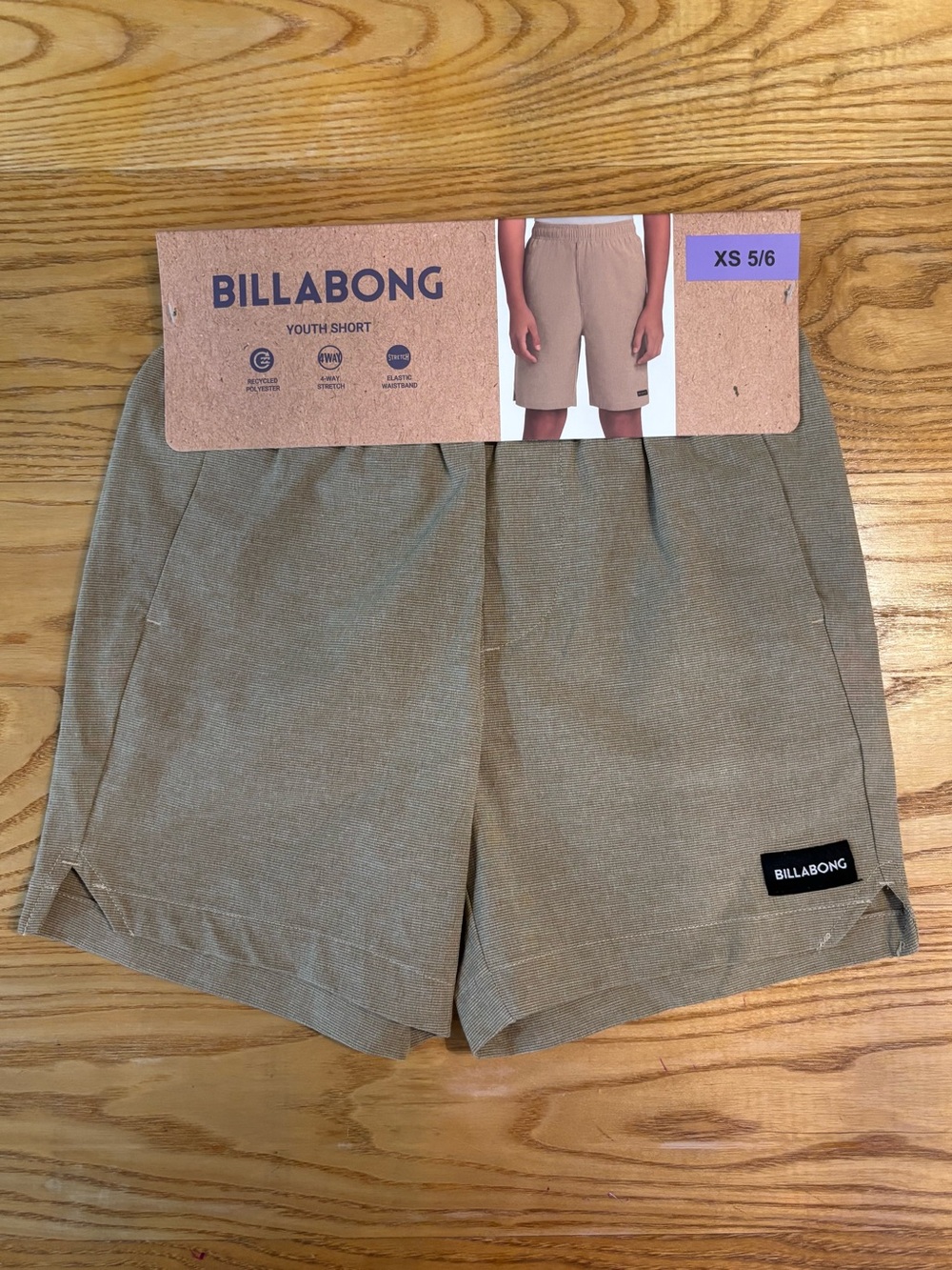 Billabong Youth Shorts Tan Khaki Elastic Waist Sz 5 6 NWT Quick Dry Hybrid
